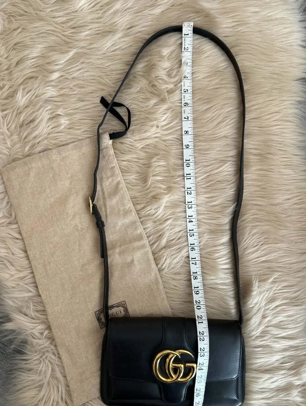 Gucci Double G Arli Flap Crossbody Bag Black Leather Authentic